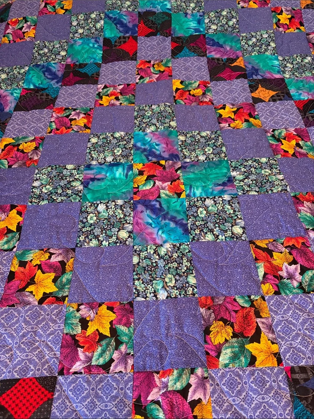 Handmade Multicolor Patchwork Quilt - Purple & Teal
